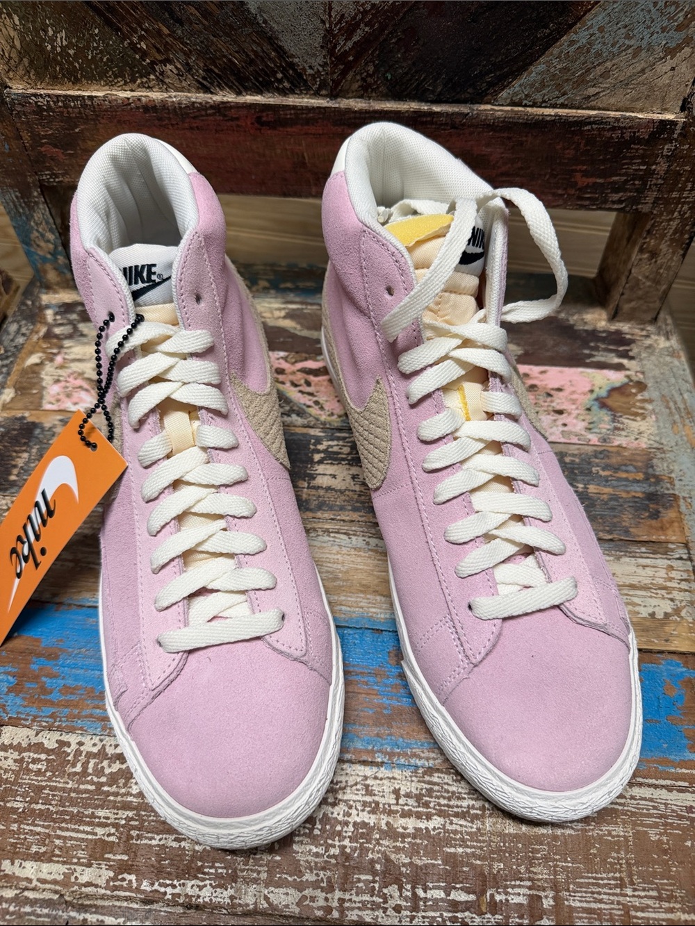Nike Pink Suede High-Top Sneakers with Cream Accents